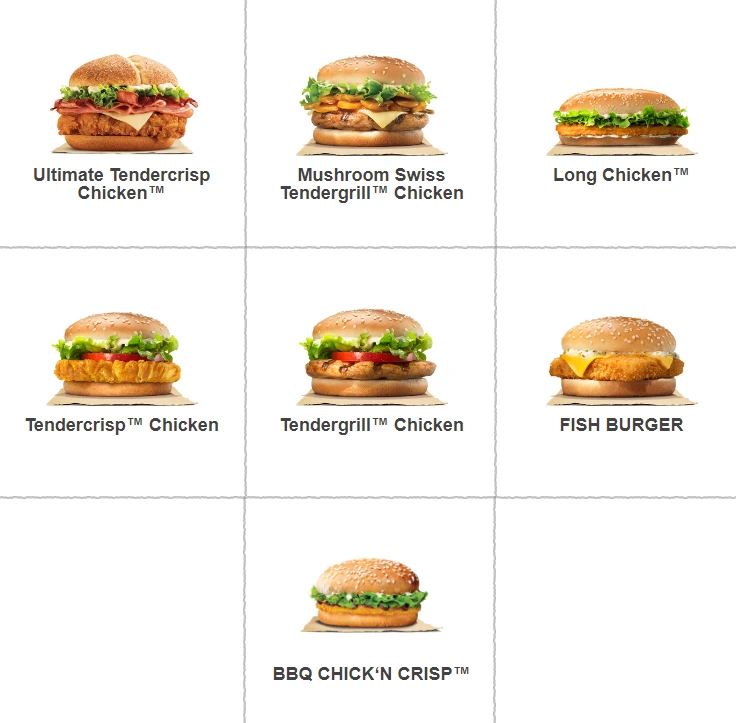 BURGER KING CHICKEN & FISH BURGERS MENU WITH PRICES FOR SINGAPORE