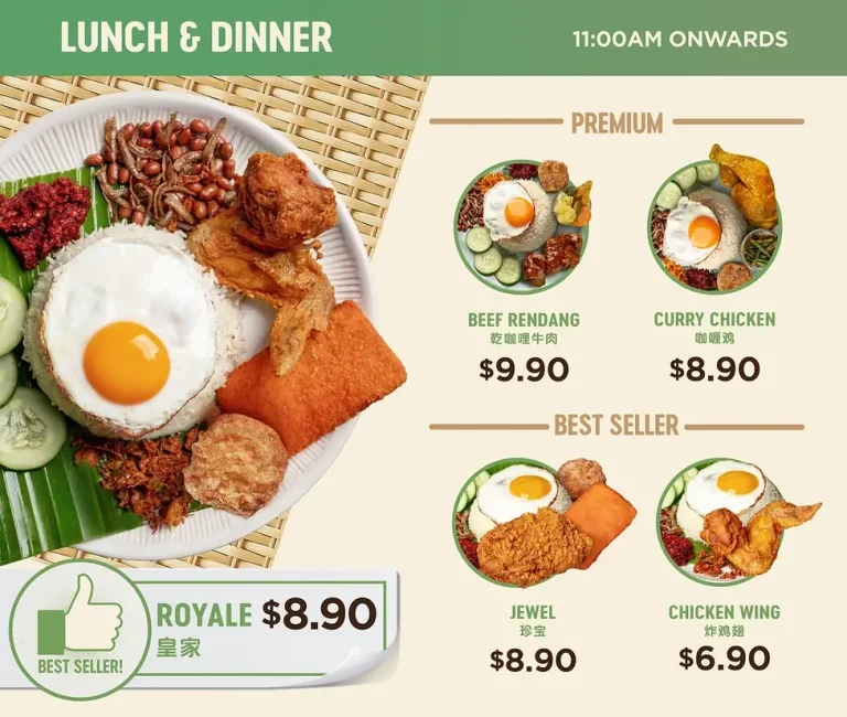 CRAVE NASI LEMAK LUNCH & DINNER MENU WITH PRICES FOR SINGAPORE