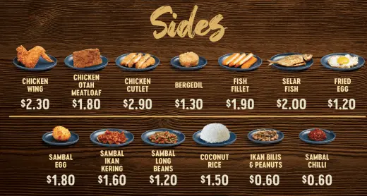 CRAVE NASI LEMAK SIDES MENU WITH PRICES FOR SINGAPORE