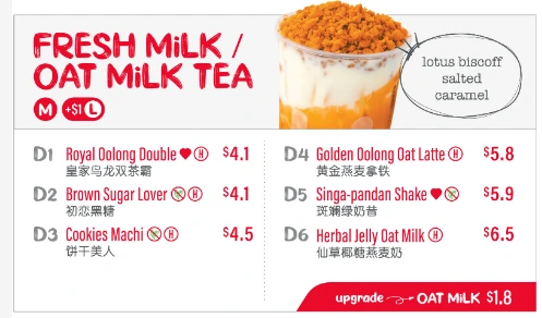 Liho Fresh/Oat Milk Tea Menu Prices 2024