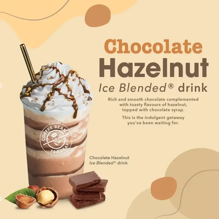 THE COFFEE BEAN HAZELNUT SPECIALS MENU WITH PRICES FOR SINGAPORE