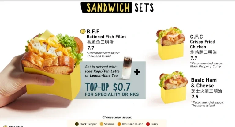 BUTTER BEAN SANDWICHES MENU WITH PRICES FOR SINGAPORE