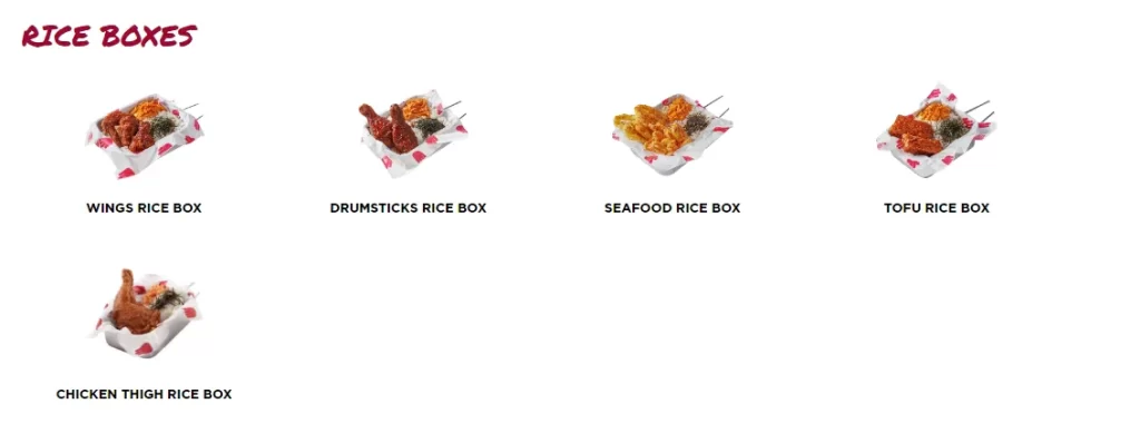 FOUR FINGERS RICE BOX MENU WITH PRICES 2024