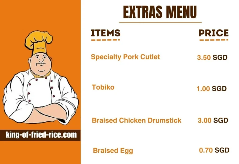 KING OF FRIED RICE ADD-ONS MENU WITH PRICES FOR SINGAPORE