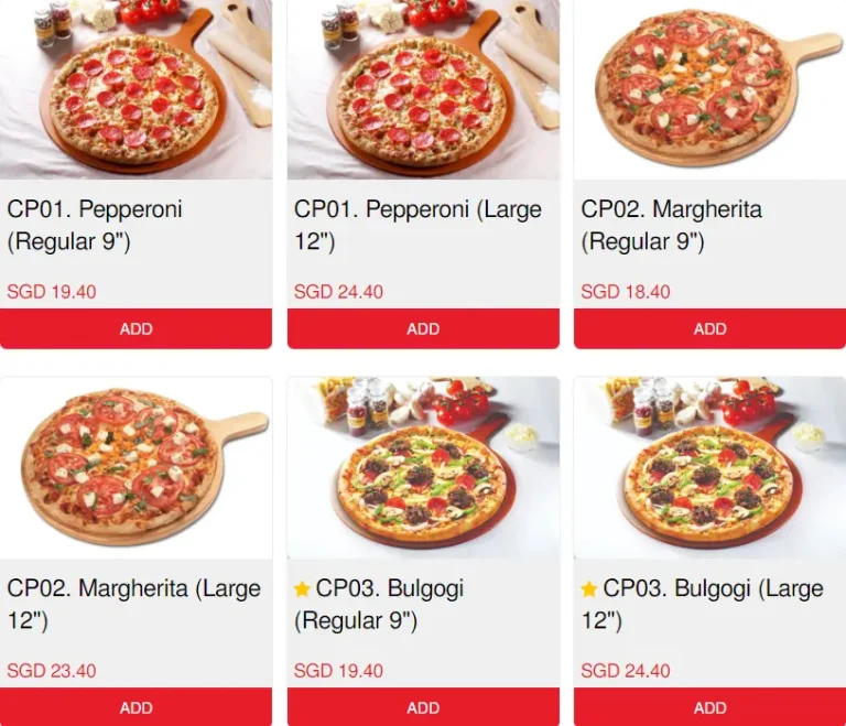 PIZZA MARU CLASSIC PIZZA MENU WITH PRICES FOR SINGAPORE