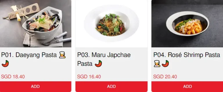 PIZZA MARU PASTA MENU WITH PRICES FOR SINGAPORE