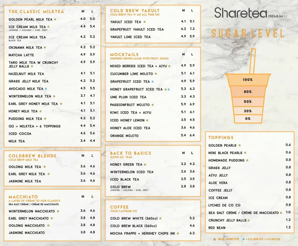 SHARETEA THE CLASSIC MILK TEA MENU 2024