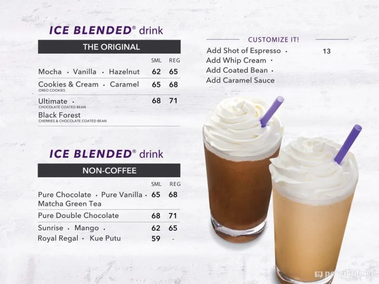 THE COFFEE BEAN TEA MENU WITH PRICES FOR SINGAPORE