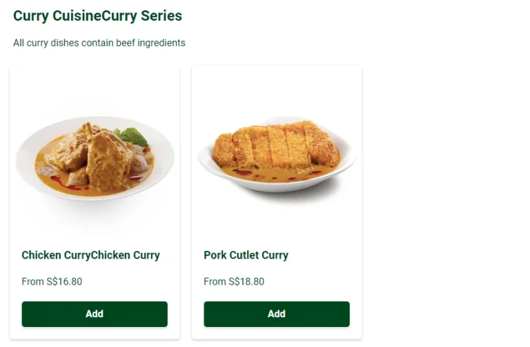 TSUI WAH CURRY SERIES MENU WITH PRICES FOR SINGAPORE