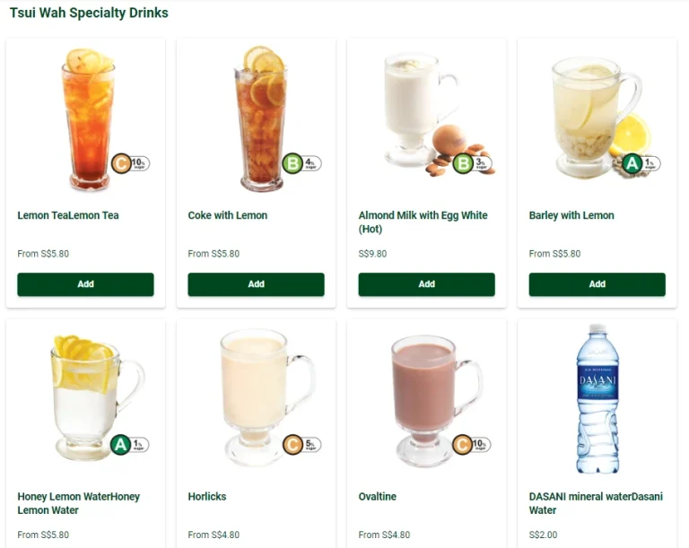 TSUI WAH SPECIALTY DRINKS MENU WITH PRICES FOR SINGAPORE