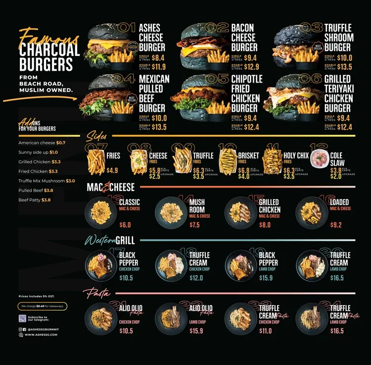 ASHES BURNNIT FAMOUS CHARCOAL BURGERS MENU WITH PRICES 2024