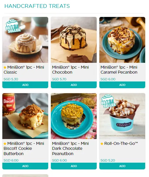 CINNABON HANDCRAFTED TREATS MENU WITH PRICES 2024