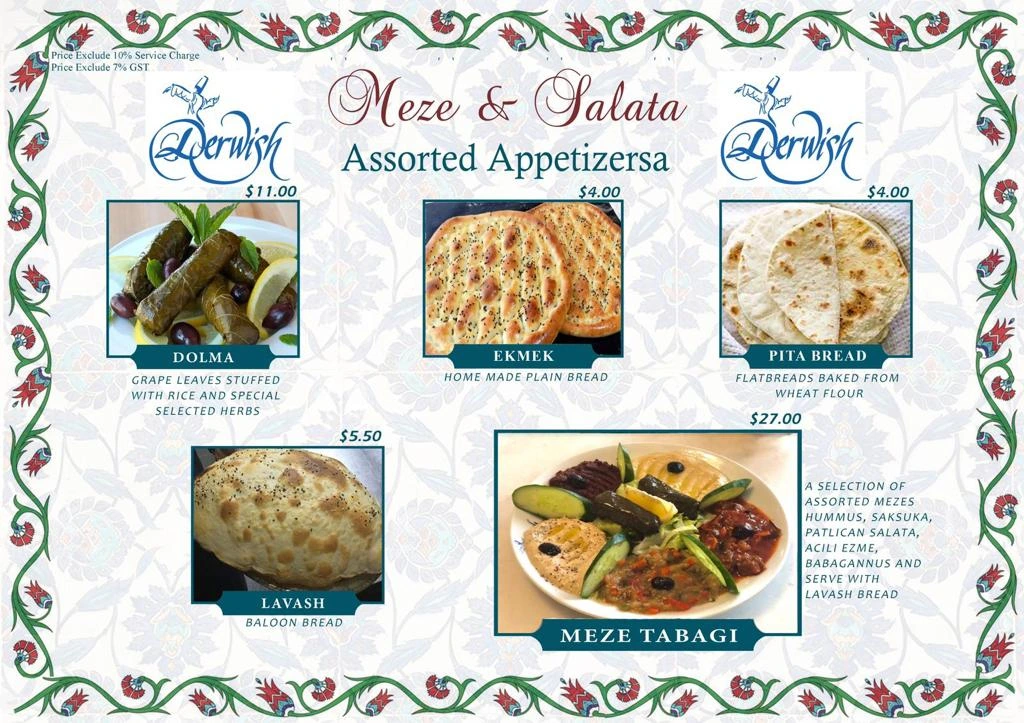 DERWISH APPETIZERS MENU 2024