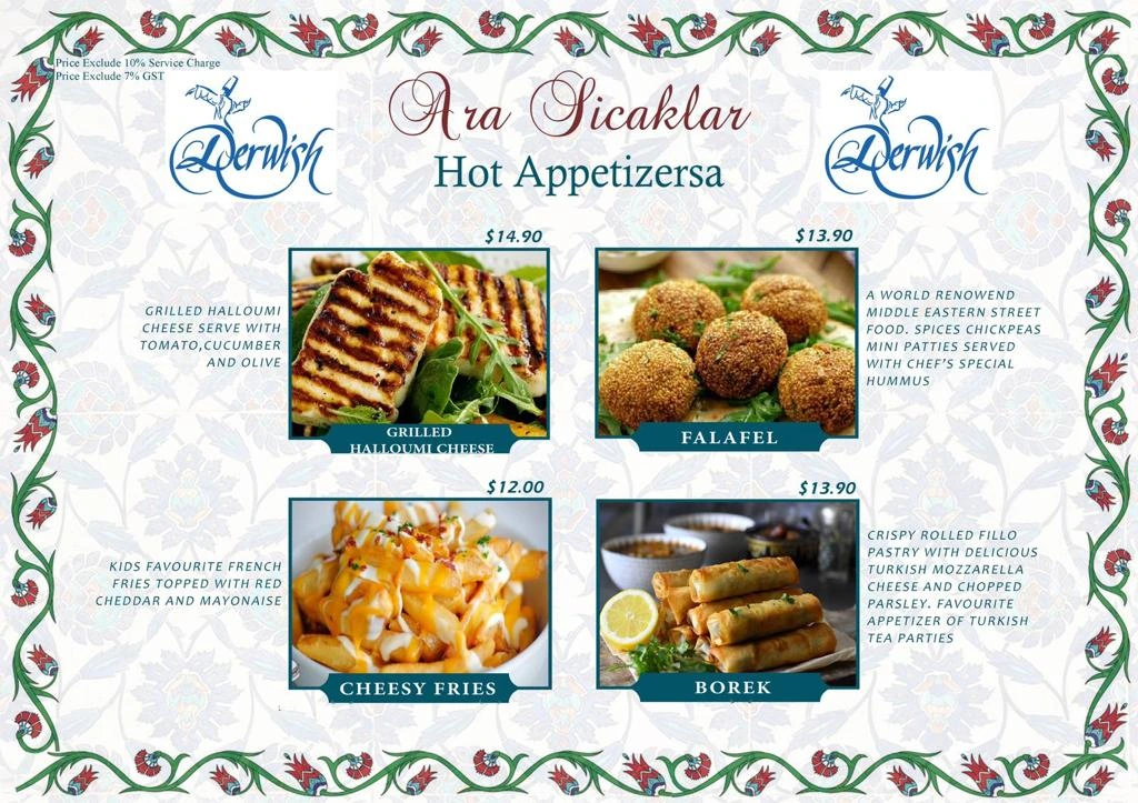 DERWISH APPETIZERS MENU 2024