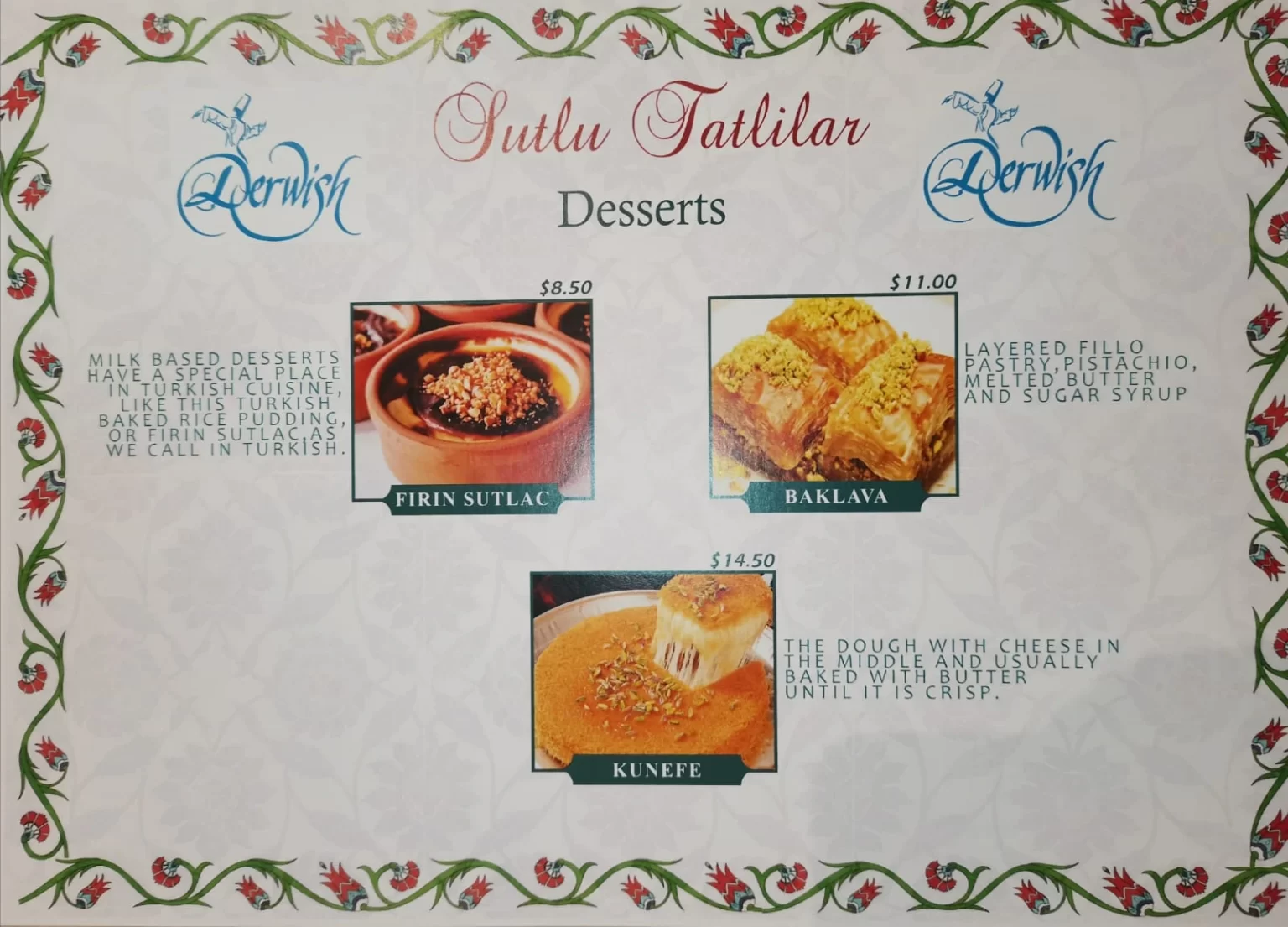 DERWISH DESSERTS MENU 2024