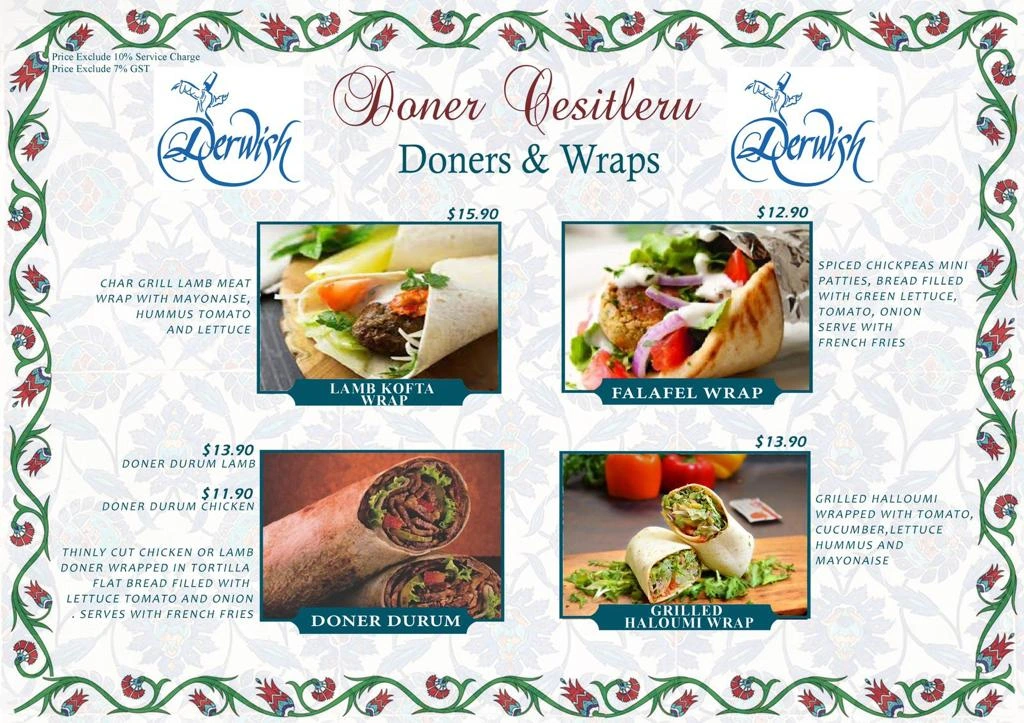 DERWISH DONERS & WRAPS MENU 2024