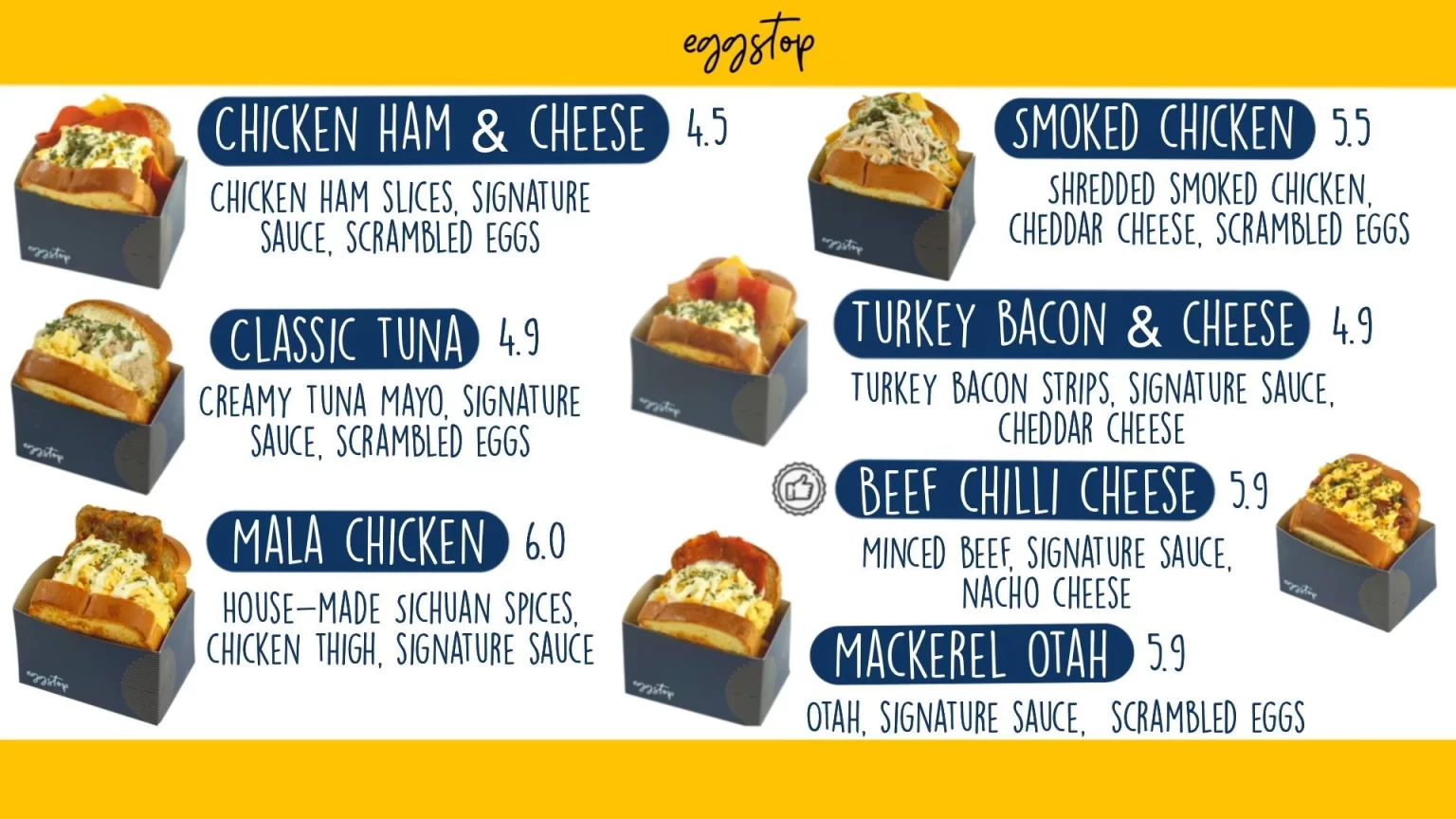 EGG STOP SANDWICHES MENU WITH PRICES 2024