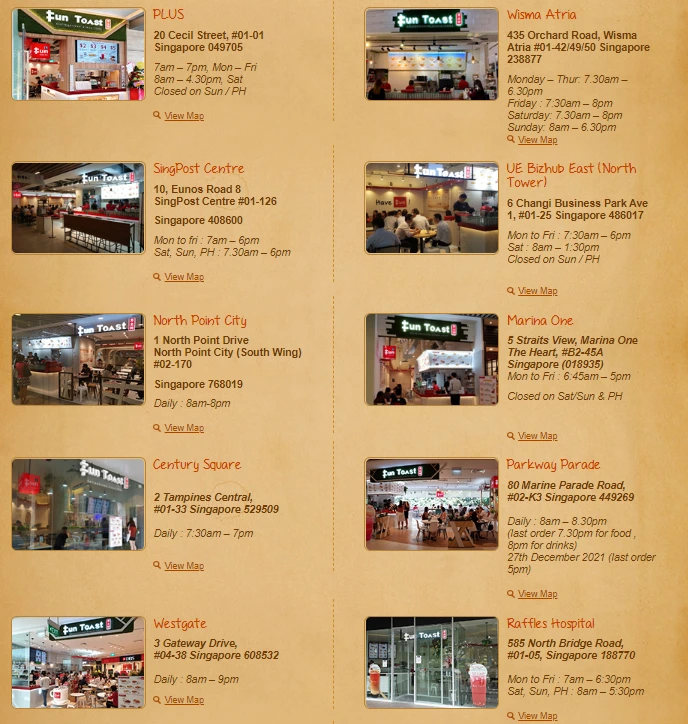 FUN TOAST SINGAPORE – LOCATIONS & OPERATING HOURS 2024
