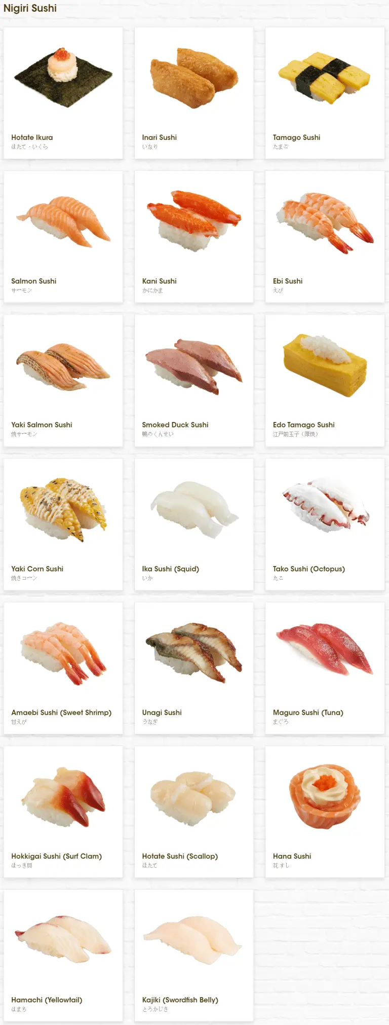 GENKI NIGIRI SUSHI MENU 2024