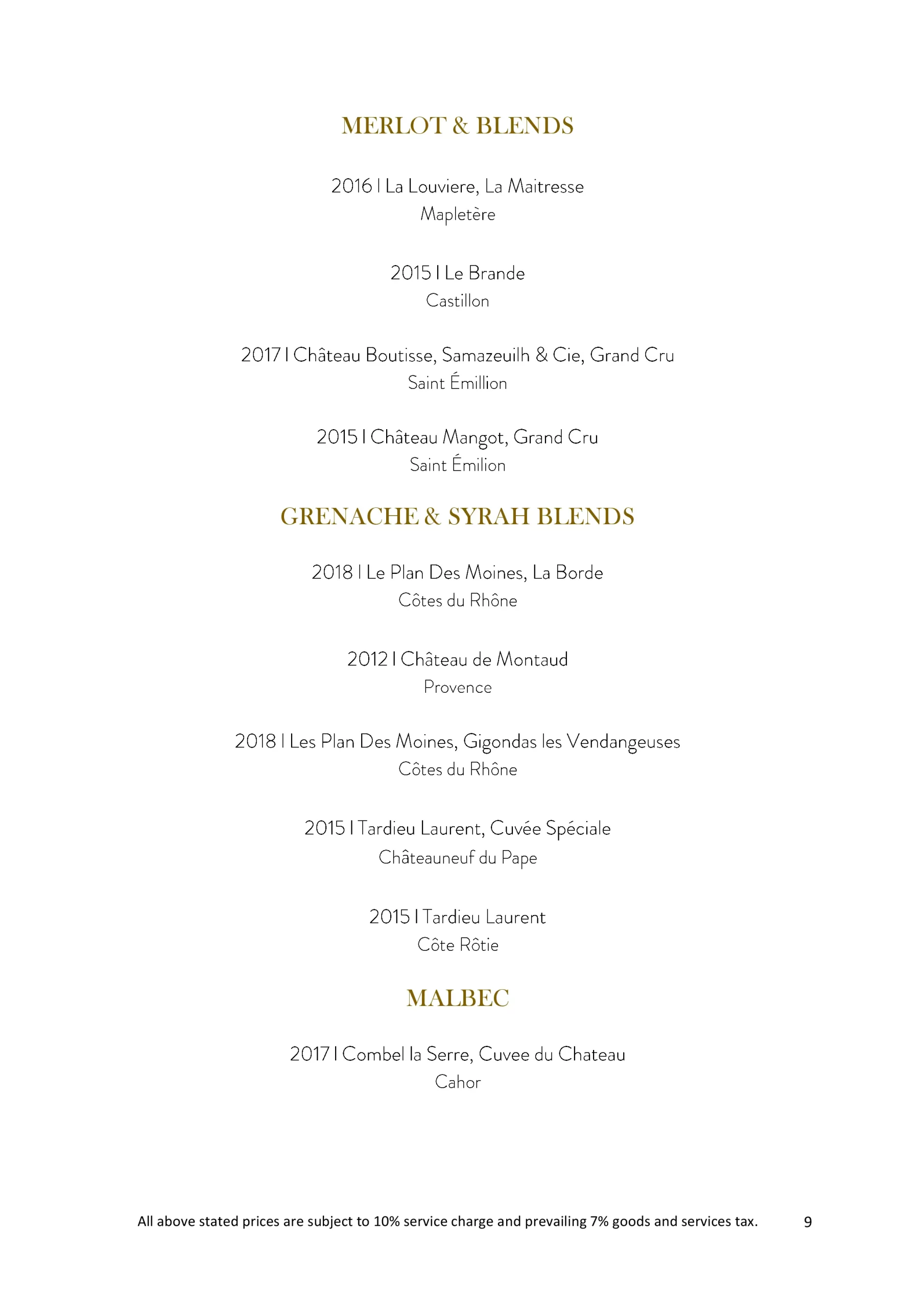 KULTO BY THE GLASS MENU 2024