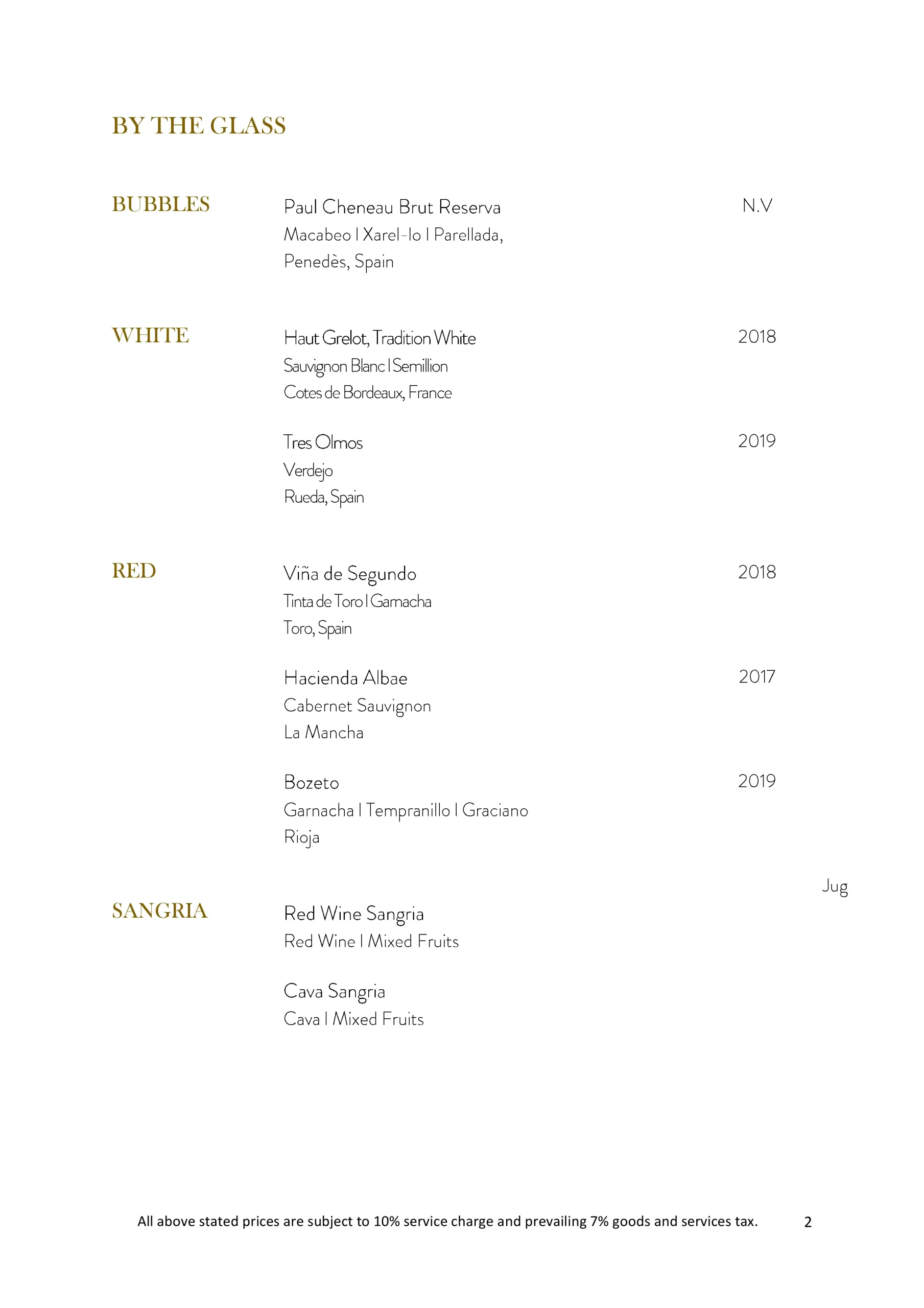 KULTO BY THE GLASS MENUS 2024