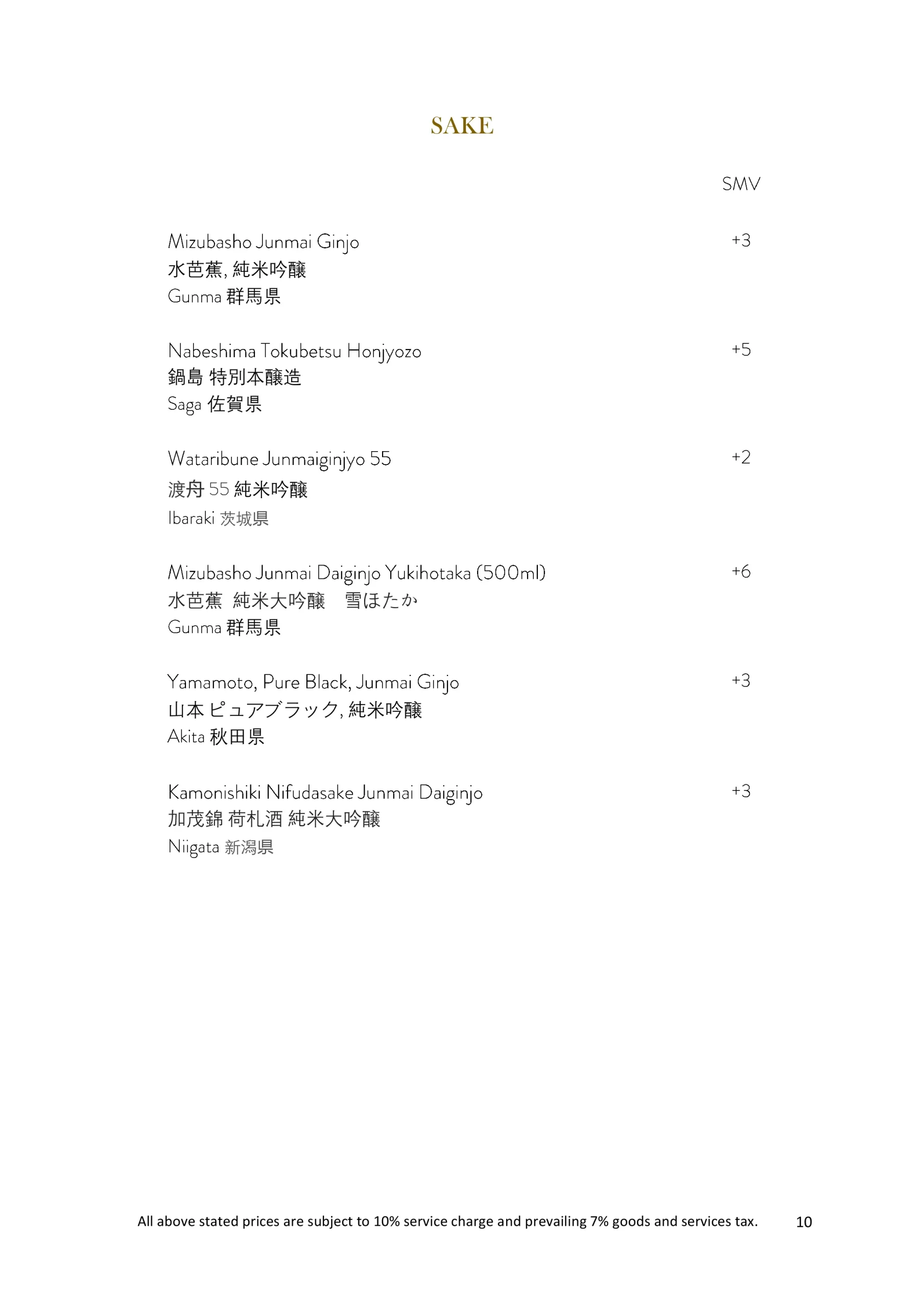 KULTO SAKE MENU 2024