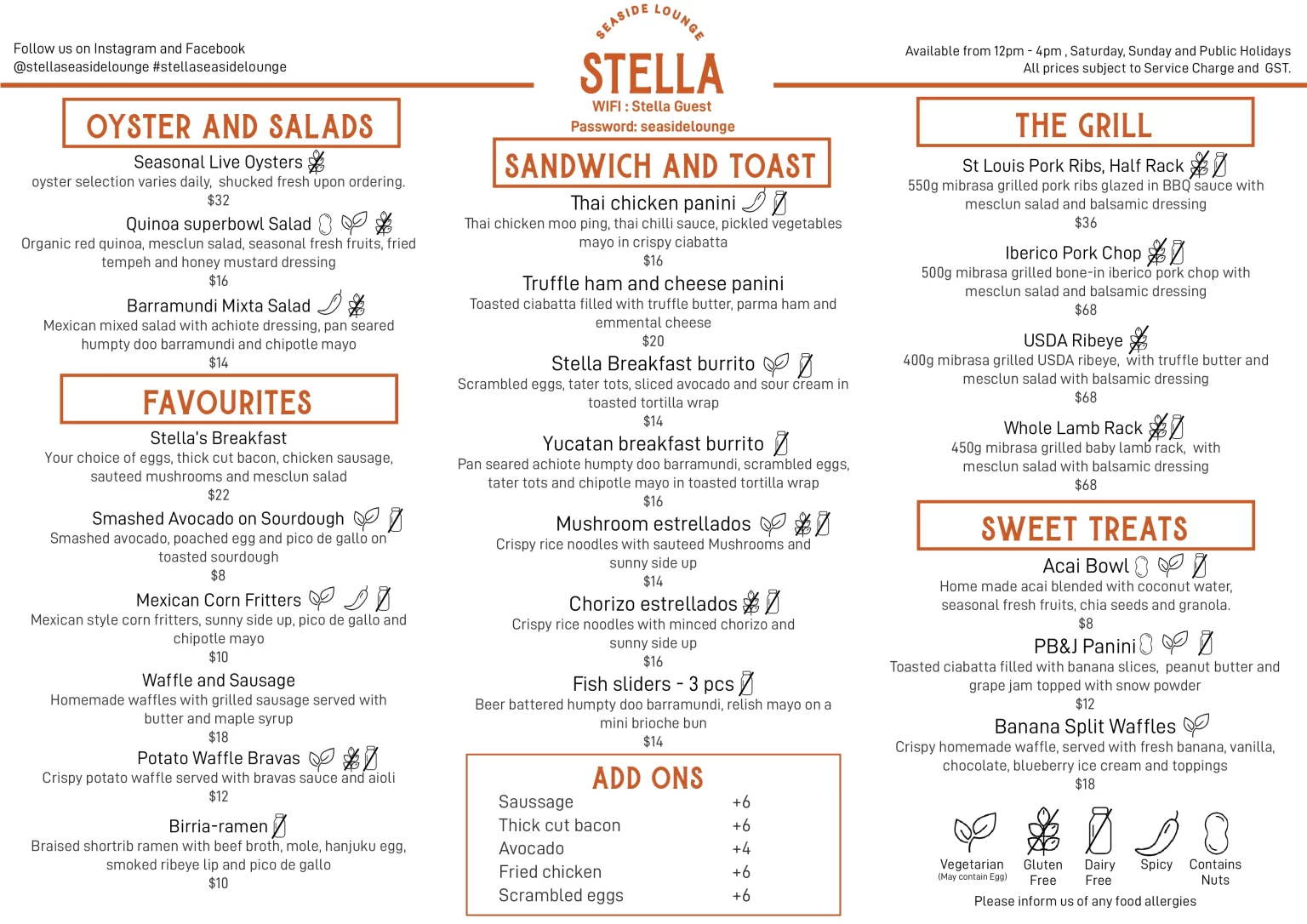 STELLA LIVE SEAFOOD MENU WITH PRICES 2024
