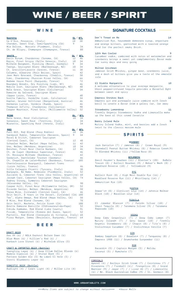 URBAN TABLE TWG TEAS MENU 2024