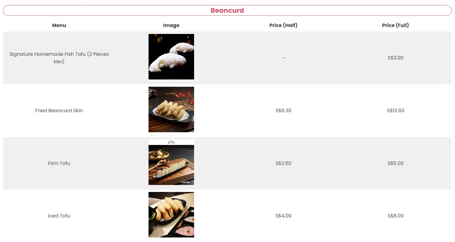 BEAUTY IN THE POT BEANCURD MENU PRICES 2024