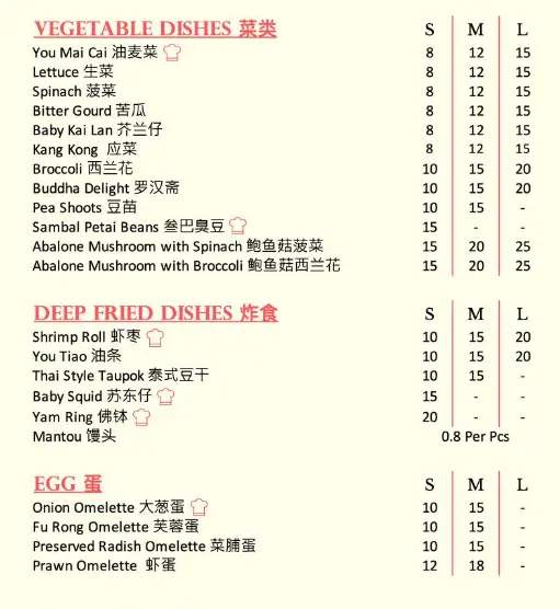 BAN LEONG WAH HOE VEGETABLE DISHES MENU WITH PRICE 2024
