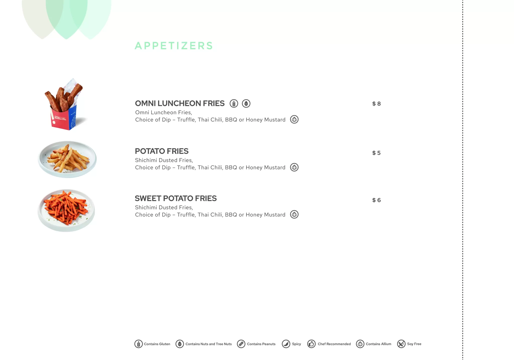 GREEN COMMON APPETIZERS MENU WITH PRICES 2024