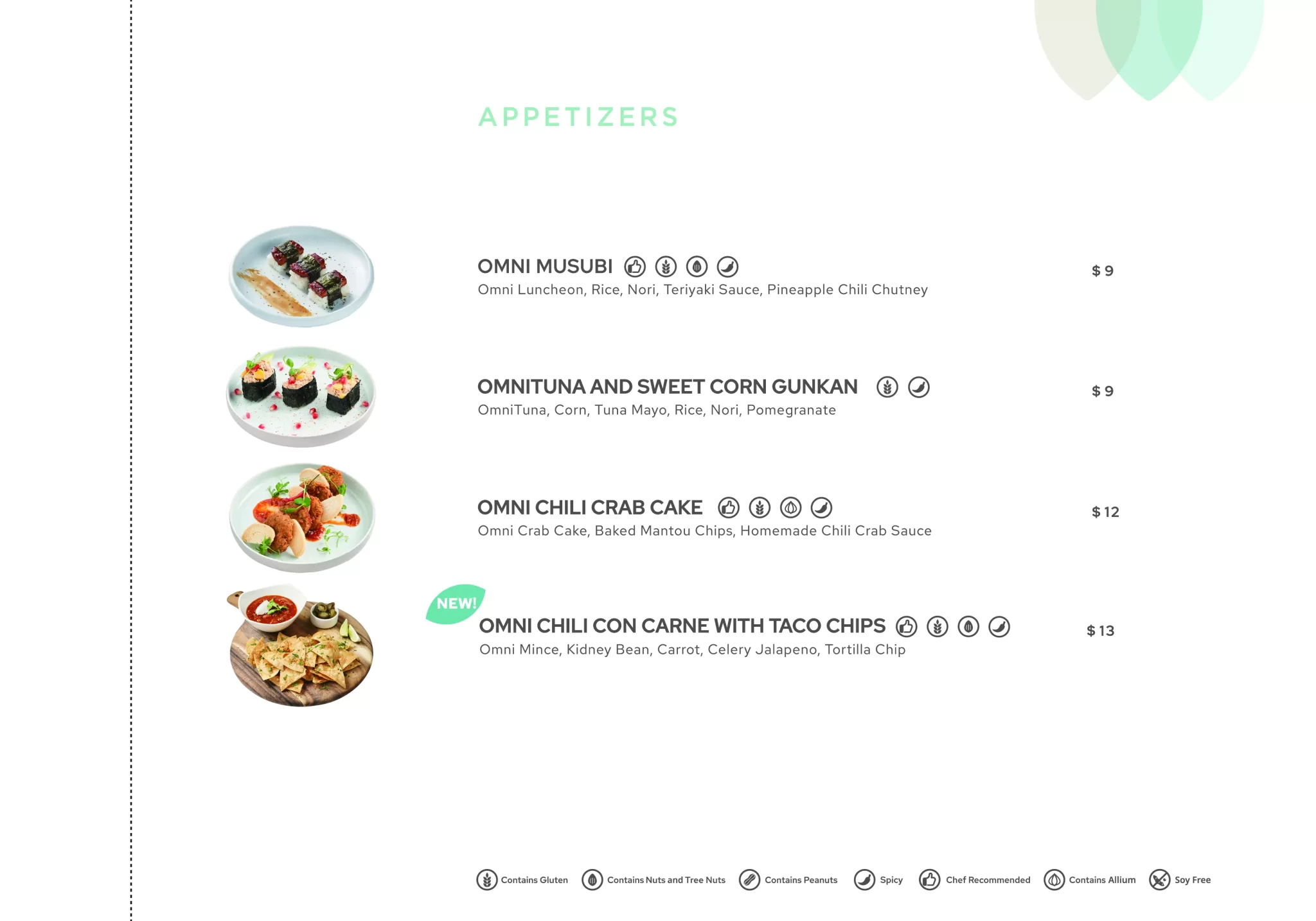 GREEN COMMON APPETIZERS MENU WITH PRICES 2024