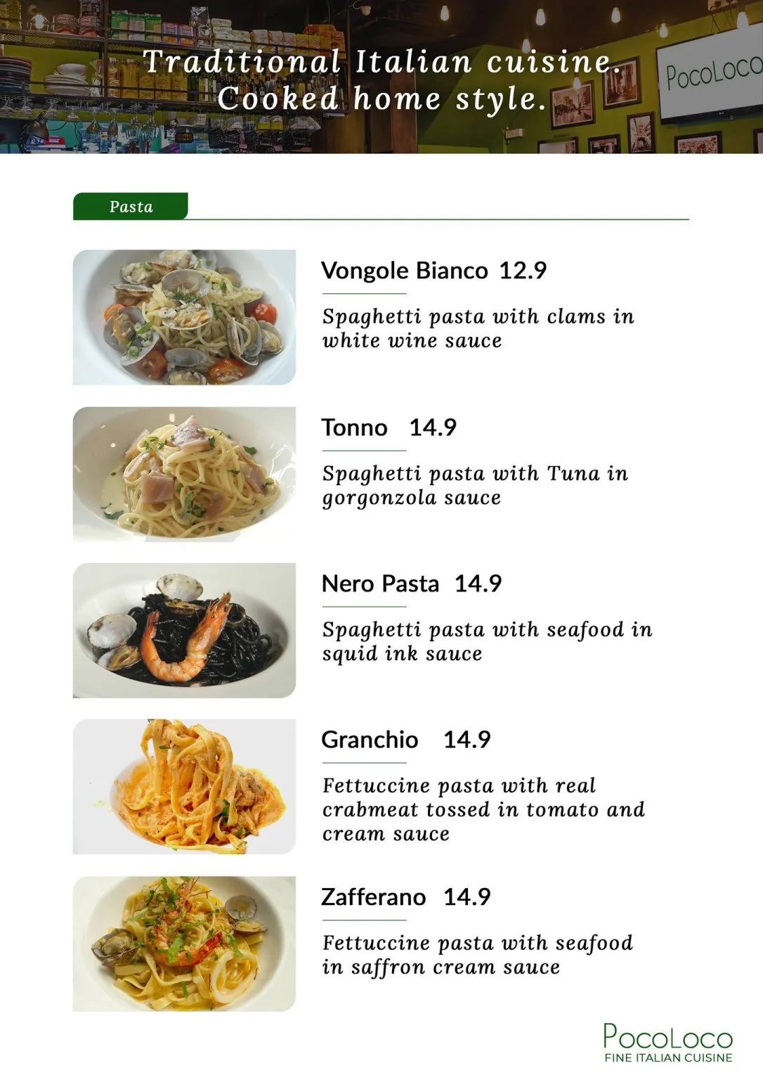 POCOLOCO PASTA MENU PRICES 2024