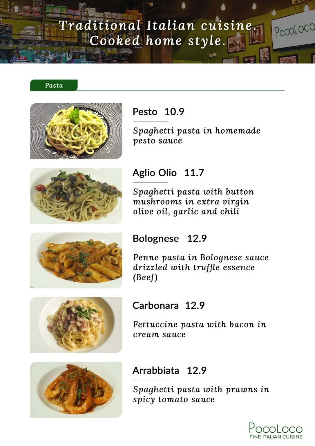 POCOLOCO PASTA MENU PRICES 2024