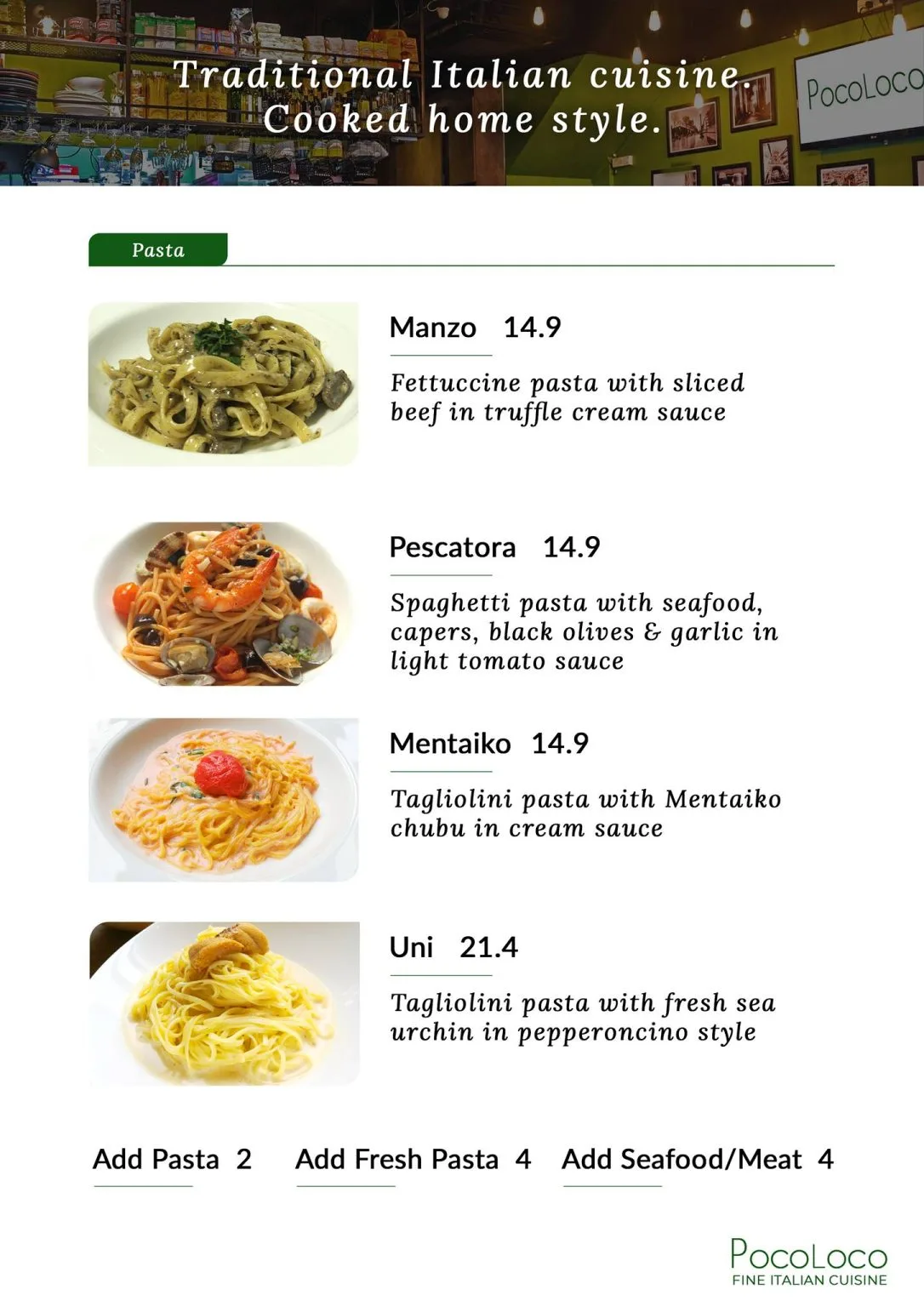 POCOLOCO PASTA MENU PRICES 2024