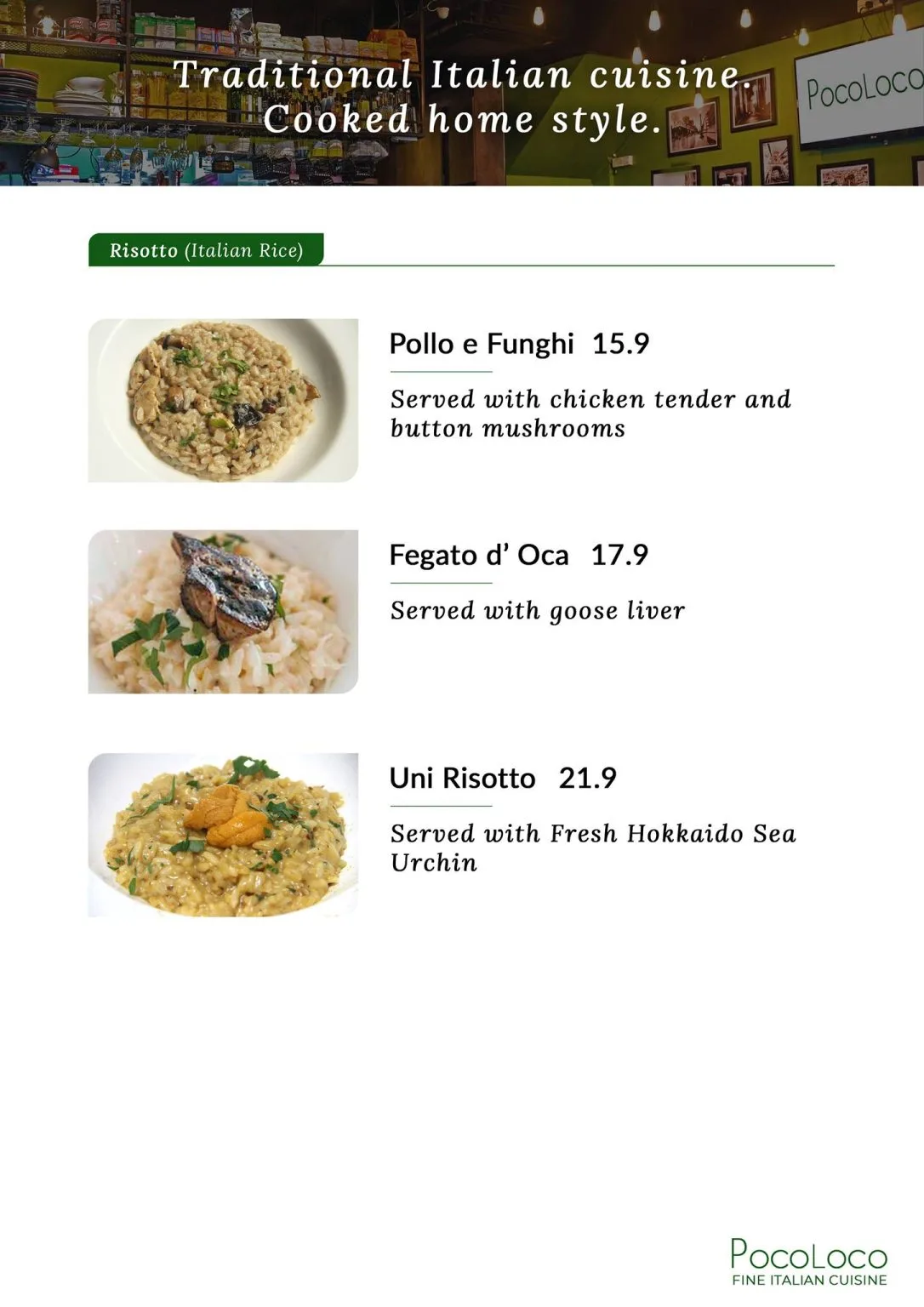 POCOLOCO RISOTTO MENU PRICES 2024