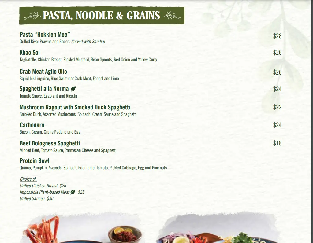 ARBORA PASTA & NOODLES MENU PRICES 2024