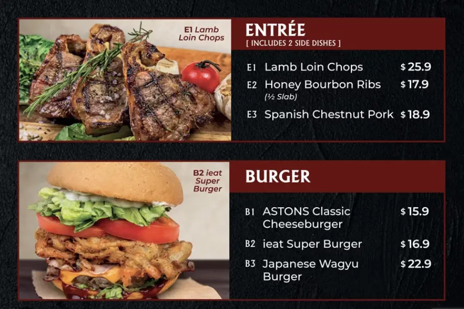 ASTONS BURGER MENU PRICES 2024