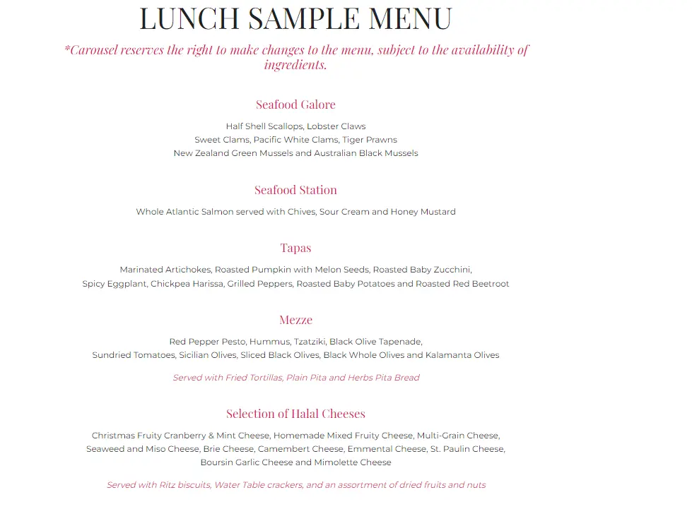 CAROUSEL LUNCH BUFFET MENU PRICES 2024