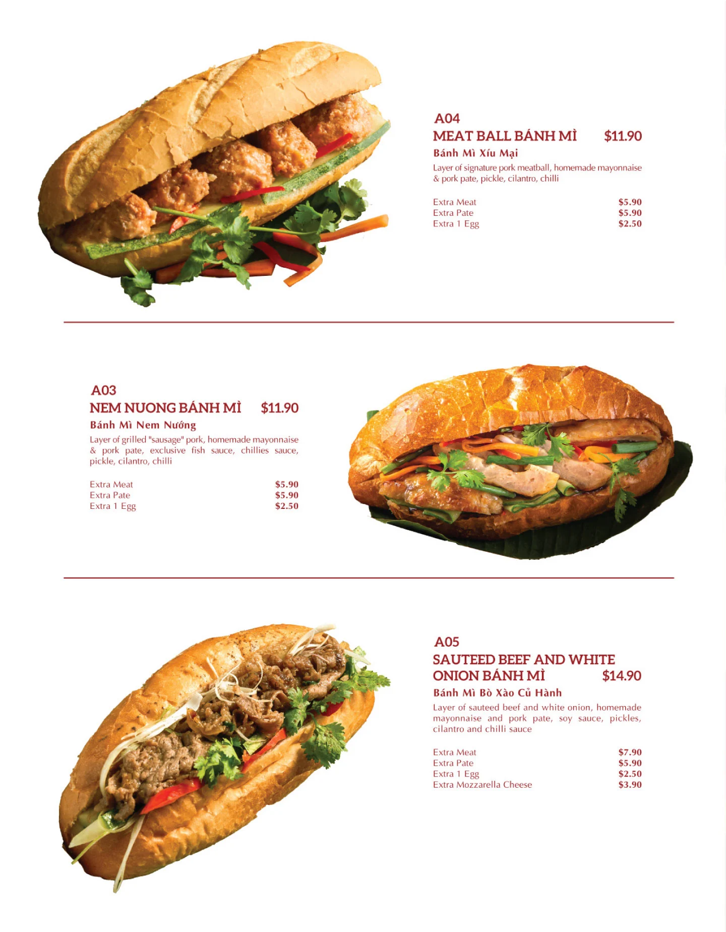 CO CHUNG BANH MI MENU WITH PRICES 2024