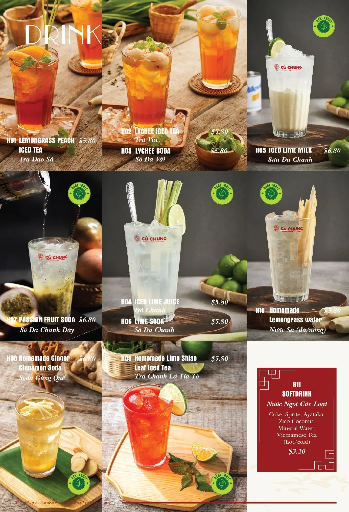 CO CHUNG BEVERAGES MENU PRICES 2024