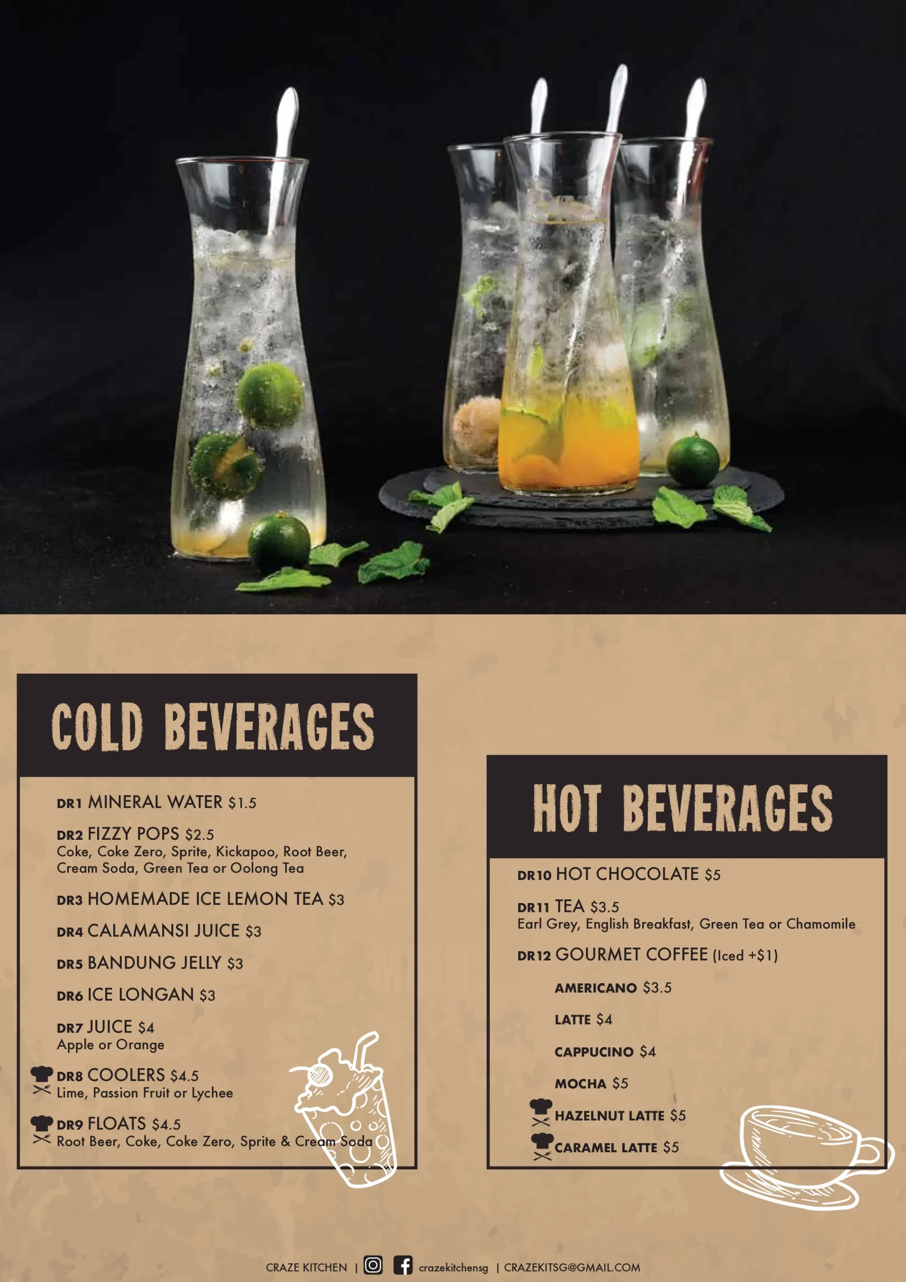 CRAZE KITCHEN BEVERAGES MENU 2024