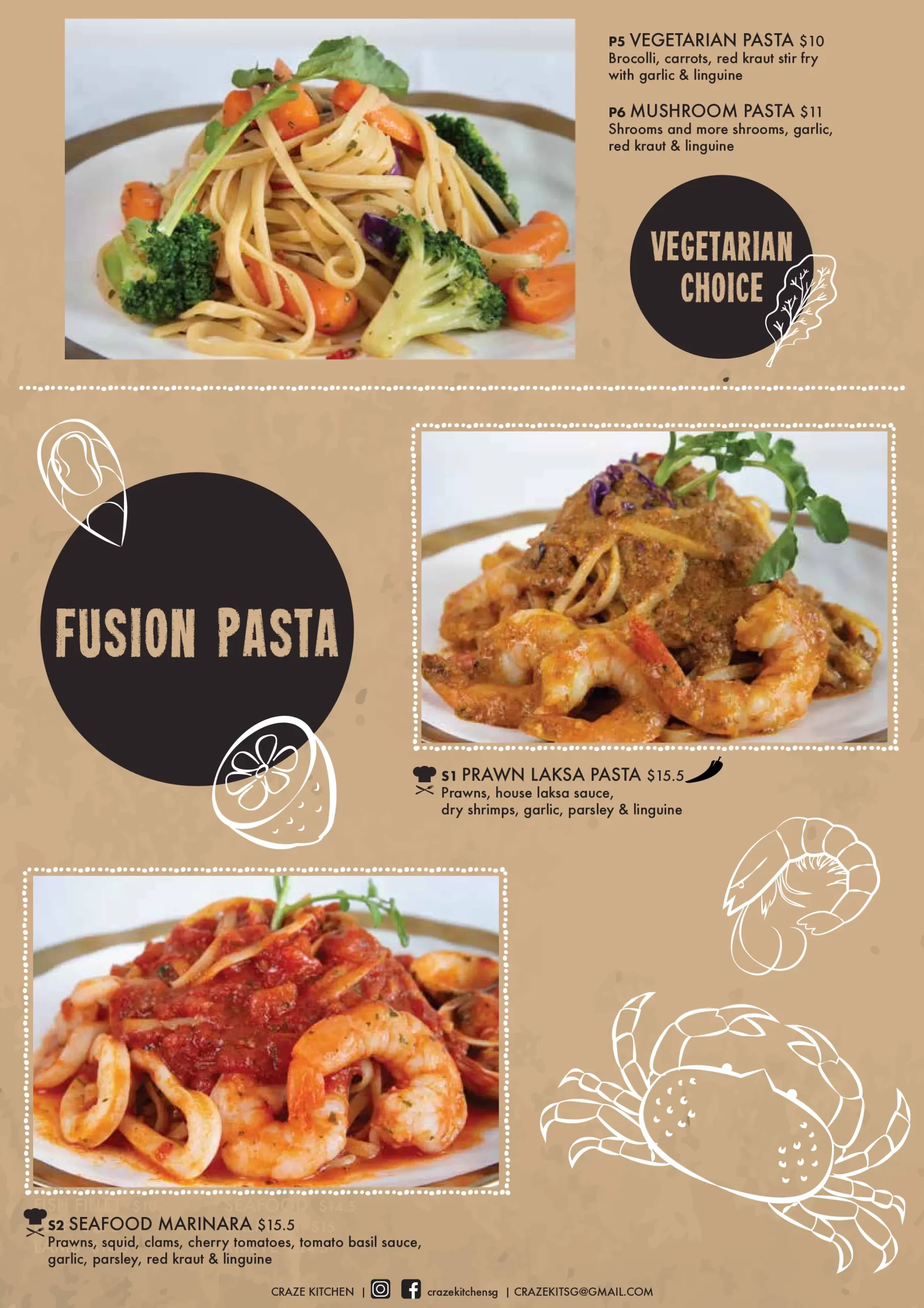 CRAZE KITCHEN VEGETARIAN AND PASTA MENU 2024