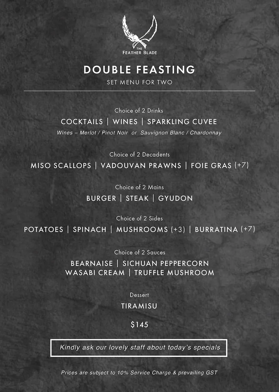 FEATHERBLADE DOUBLE FEASTING MENU 2024