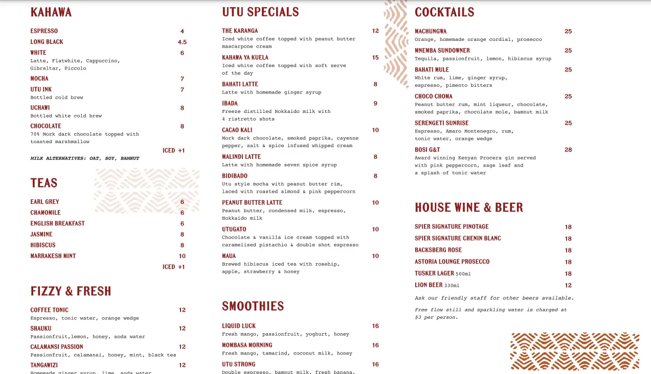 KAFE UTU BEVERAGES MENU PRICES 2024