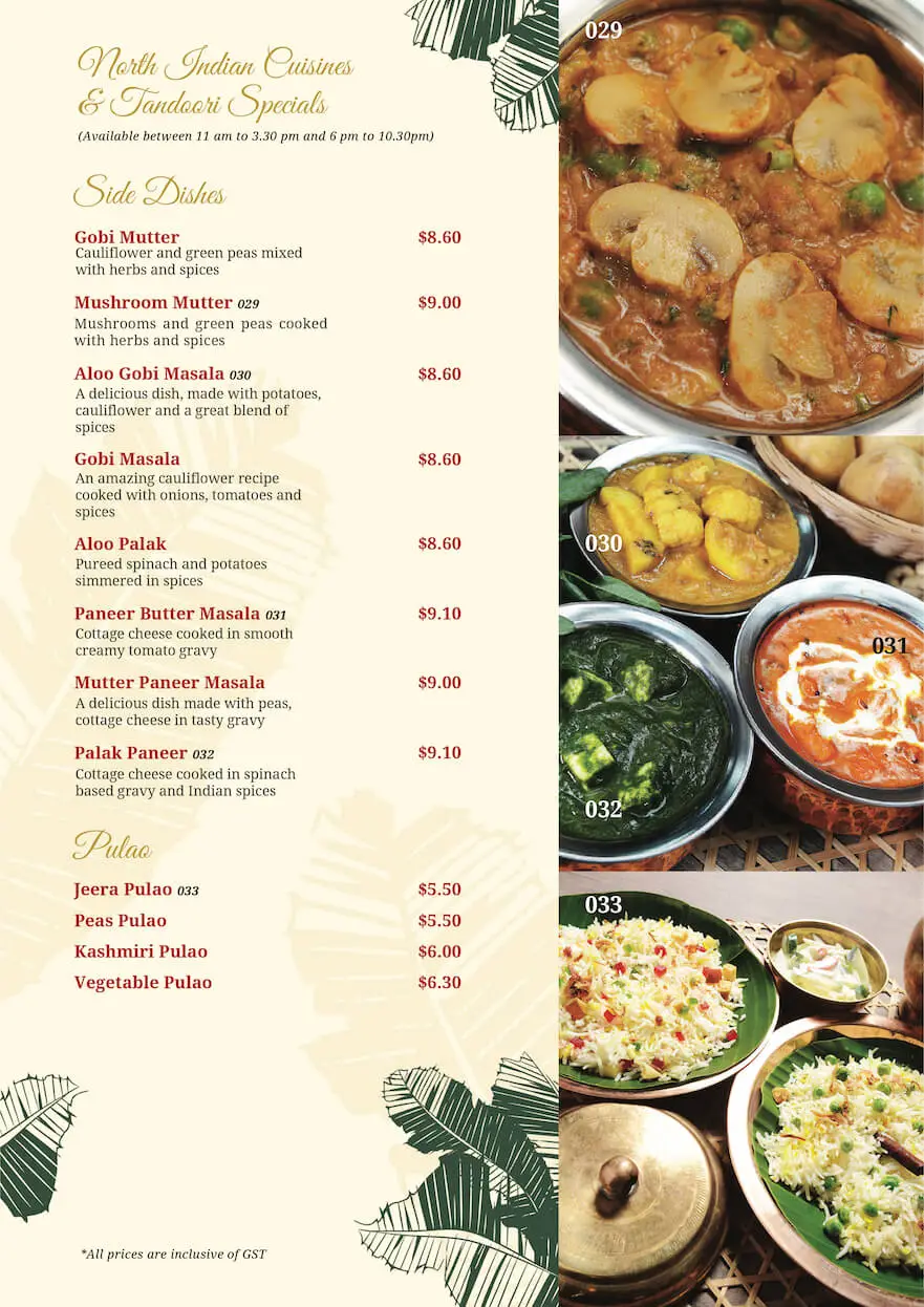 KOMALA VILAS NORTH INDIAN MENU PRICES 2024