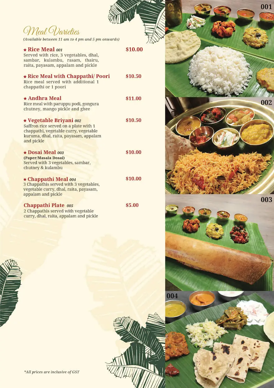 KOMALA VILAS MENU SPECIALS PRICES 2024