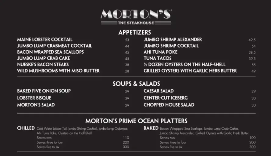 MORTON’S APPETIZERS MENU WITH PRICES 2024