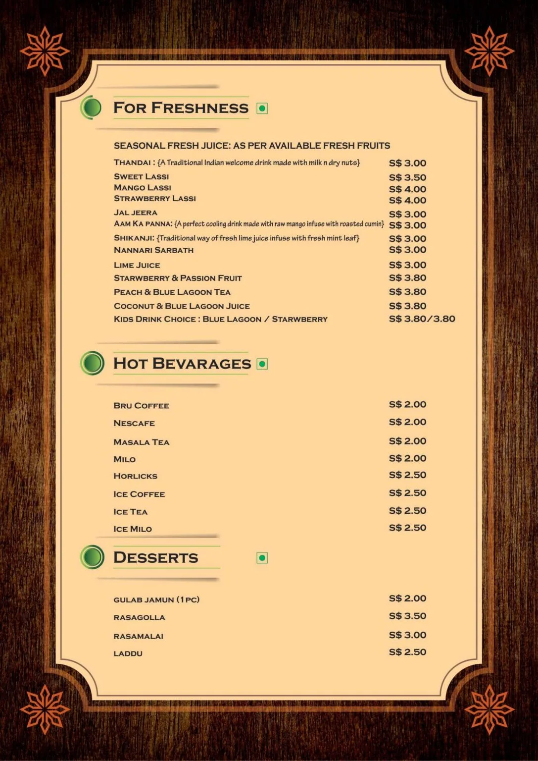 NANDHANA’S RESTAURANT HOT BEVERAGES MENU 2024