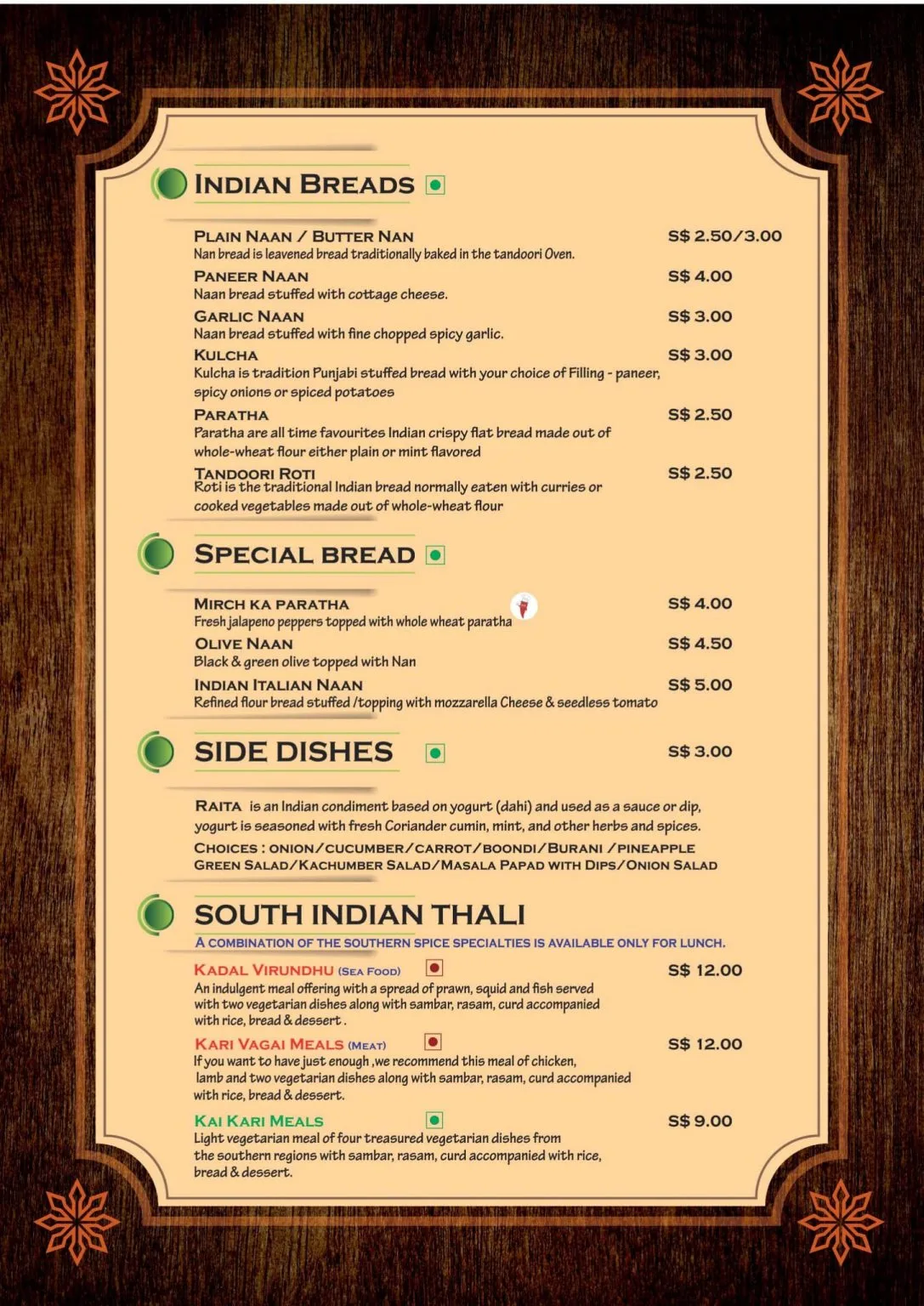 NANDHANA’S RESTAURANT THAI MEALS MENU PRICE 2024